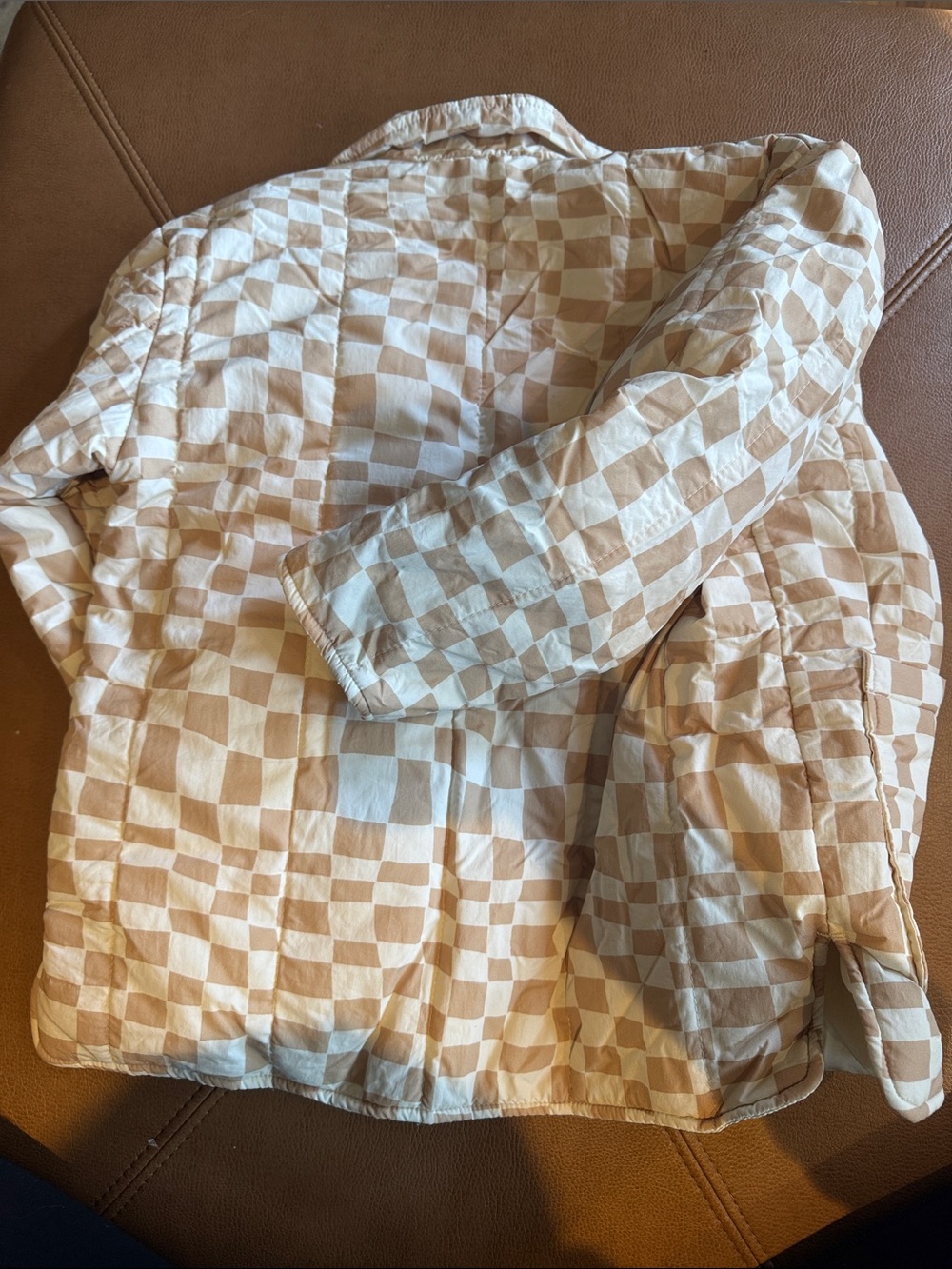 Rylee + Cru Cream and Beige Checker Quilted Jacket sz 4 5 - Picture 4 of 5